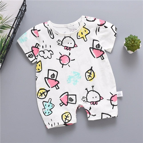 Newborn Summer Baby Boy Romper Short Sleeve Cotton Infant Jumpsuit Cartoon Printed Baby Girl Rompers Newborn Baby Clothes