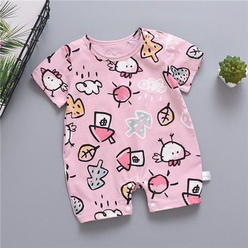 Newborn Summer Baby Boy Romper Short Sleeve Cotton Infant Jumpsuit Cartoon Printed Baby Girl Rompers Newborn Baby Clothes