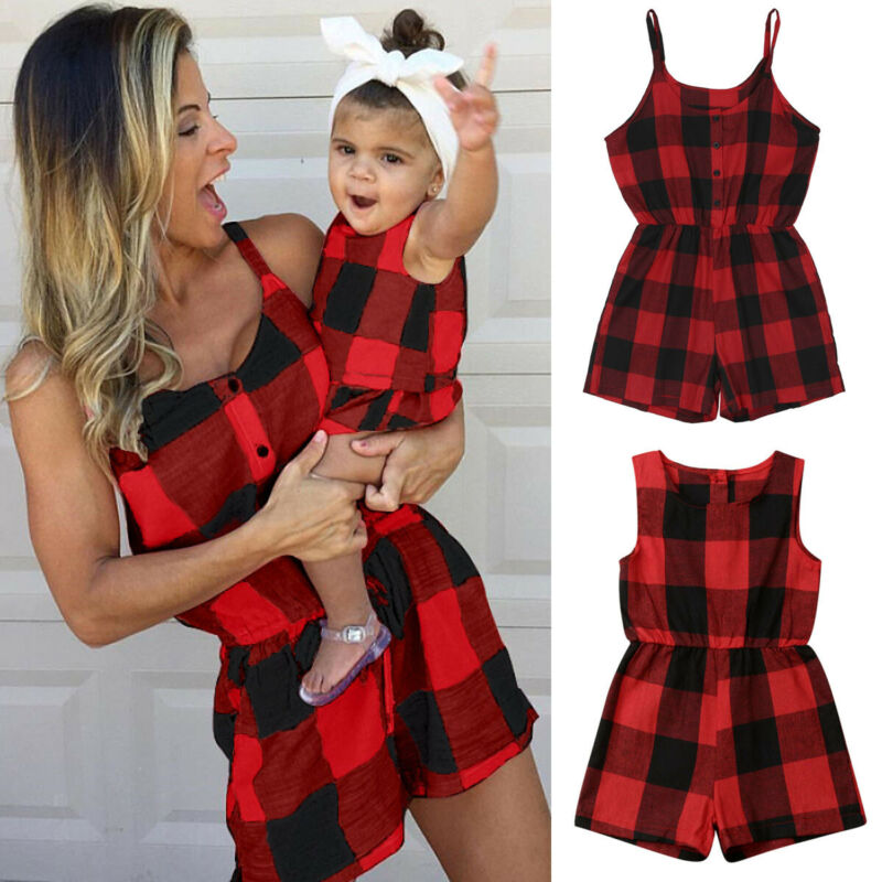 Mother Daughter Family Matching Outfits Clothes Plaid Parent-child Dress Baby Girls Mom Romper Fashion Summer Women Kids Costume