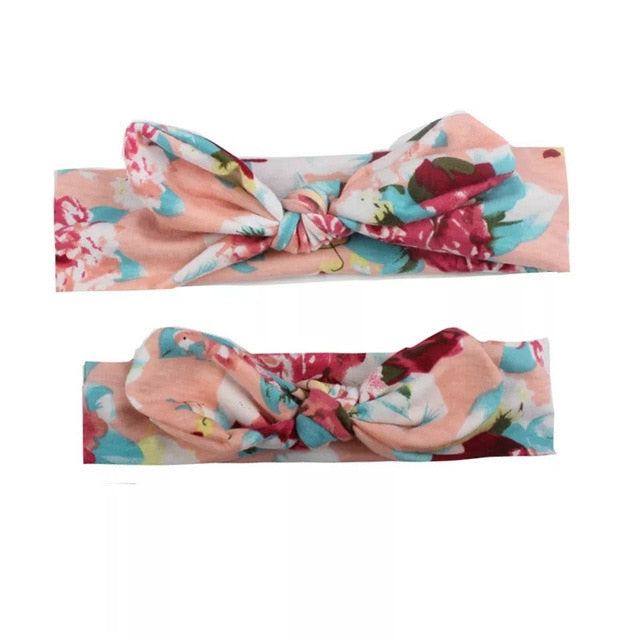 MIXIU 2pcs Mom Mother & Baby Headbands Kids Girl Boys Bow Hairband Print Floral Elastic Hair Bands Parent-Child Hair Accessories