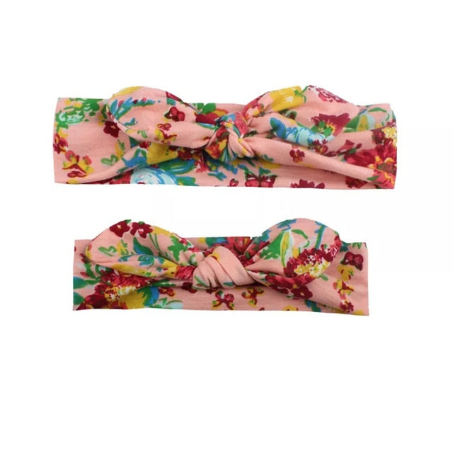 MIXIU 2pcs Mom Mother & Baby Headbands Kids Girl Boys Bow Hairband Print Floral Elastic Hair Bands Parent-Child Hair Accessories