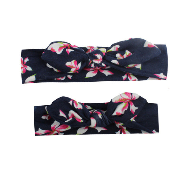 MIXIU 2pcs Mom Mother & Baby Headbands Kids Girl Boys Bow Hairband Print Floral Elastic Hair Bands Parent-Child Hair Accessories