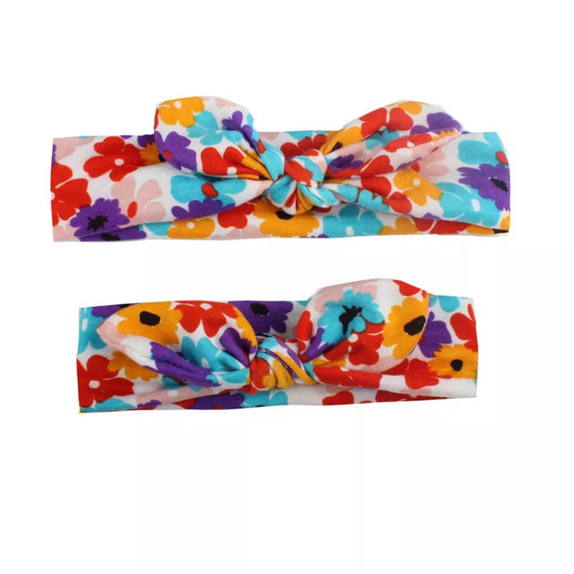 MIXIU 2pcs Mom Mother & Baby Headbands Kids Girl Boys Bow Hairband Print Floral Elastic Hair Bands Parent-Child Hair Accessories