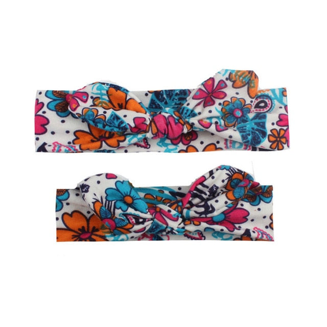 MIXIU 2pcs Mom Mother & Baby Headbands Kids Girl Boys Bow Hairband Print Floral Elastic Hair Bands Parent-Child Hair Accessories