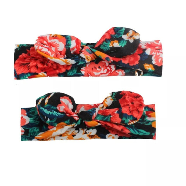 MIXIU 2pcs Mom Mother & Baby Headbands Kids Girl Boys Bow Hairband Print Floral Elastic Hair Bands Parent-Child Hair Accessories