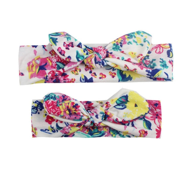 MIXIU 2pcs Mom Mother & Baby Headbands Kids Girl Boys Bow Hairband Print Floral Elastic Hair Bands Parent-Child Hair Accessories