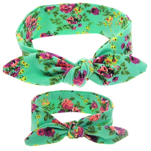 MIXIU 2pcs Mom Mother & Baby Headbands Kids Girl Boys Bow Hairband Print Floral Elastic Hair Bands Parent-Child Hair Accessories