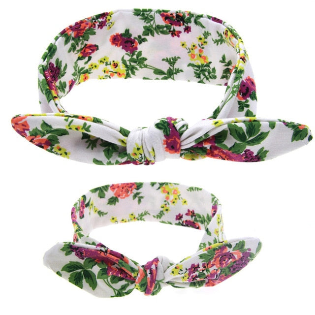 MIXIU 2pcs Mom Mother & Baby Headbands Kids Girl Boys Bow Hairband Print Floral Elastic Hair Bands Parent-Child Hair Accessories