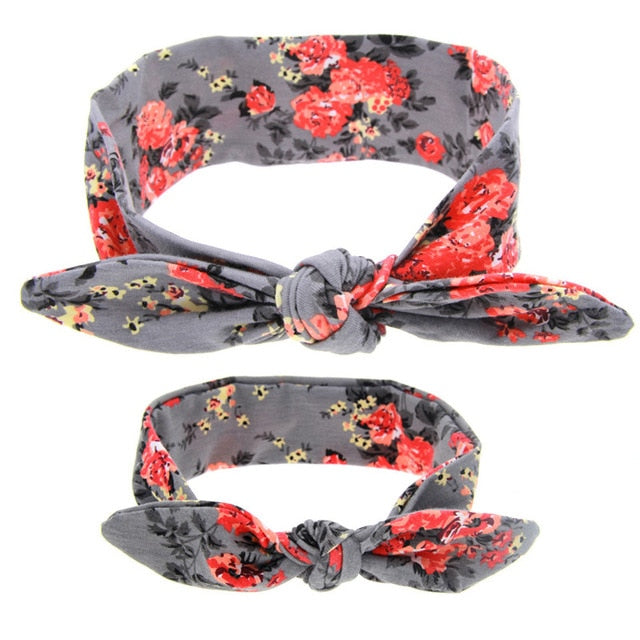 MIXIU 2pcs Mom Mother & Baby Headbands Kids Girl Boys Bow Hairband Print Floral Elastic Hair Bands Parent-Child Hair Accessories