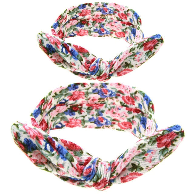 MIXIU 2pcs Mom Mother & Baby Headbands Kids Girl Boys Bow Hairband Print Floral Elastic Hair Bands Parent-Child Hair Accessories