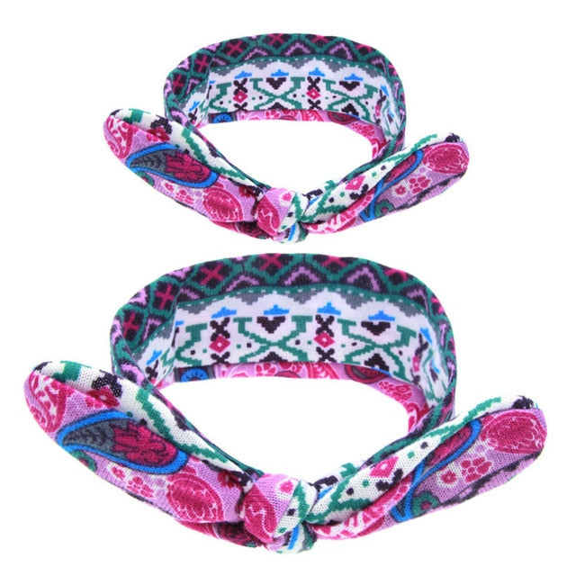 MIXIU 2pcs Mom Mother & Baby Headbands Kids Girl Boys Bow Hairband Print Floral Elastic Hair Bands Parent-Child Hair Accessories