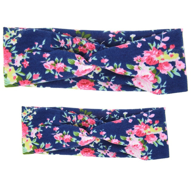 MIXIU 2pcs Mom Mother & Baby Headbands Kids Girl Boys Bow Hairband Print Floral Elastic Hair Bands Parent-Child Hair Accessories