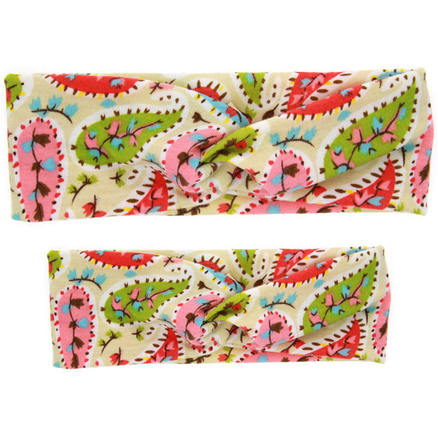 MIXIU 2pcs Mom Mother & Baby Headbands Kids Girl Boys Bow Hairband Print Floral Elastic Hair Bands Parent-Child Hair Accessories