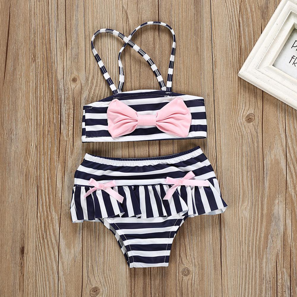 2019 Baby Kids Girl Two Piece Swimsuit Summer Child Swimwear Girls Striped Bow Split Swimsuit Swimwear Kids Girl A1