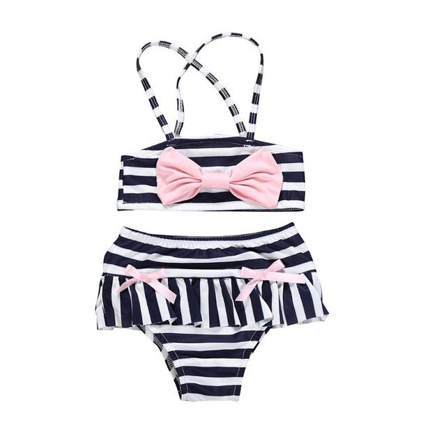 2019 Baby Kids Girl Two Piece Swimsuit Summer Child Swimwear Girls Striped Bow Split Swimsuit Swimwear Kids Girl A1