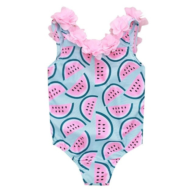 Swimwear Girl Kids Baby Girl Beach Swimsuit Bathing Swimwear Children's Sleeveless Watermelon Print Petal Lace Swimsuit A1