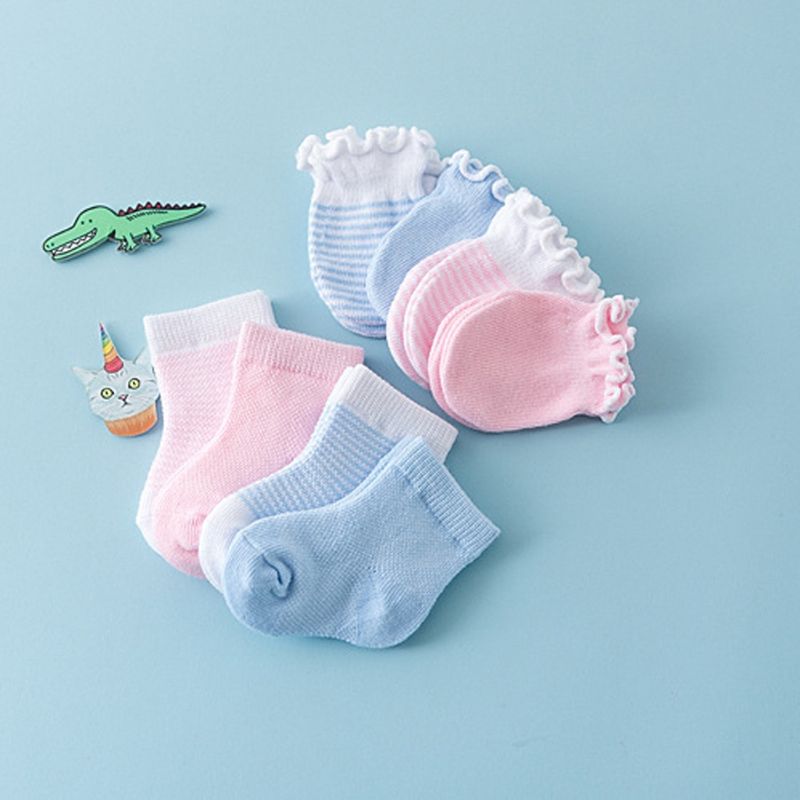 4 Pairs Children Kids Baby Newborn Socks Gloves Anti-scratch Breathable Elasticity Protection Face Mittens Shower Gift