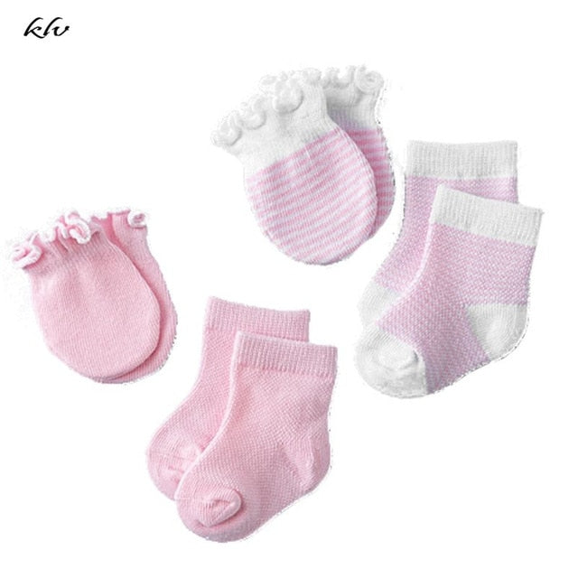 4 Pairs Children Kids Baby Newborn Socks Gloves Anti-scratch Breathable Elasticity Protection Face Mittens Shower Gift