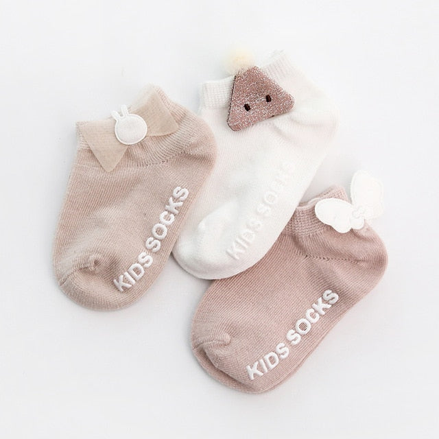 3 Pairs/Pack Newborn Cotton Ankle Socks Toddler Anti-slip Floor Sock Baby Girls 3D  Ruffled Bowknot Flower Socks Princess