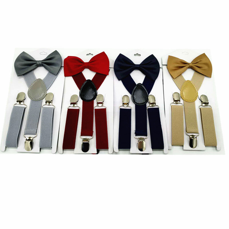 Solid Color Children Belt Bowtie Set Baby Boys Girls Suspenders Clip-on Y-Back Braces Bow Tie Elastic Kid Adjustable Bow Tie Set