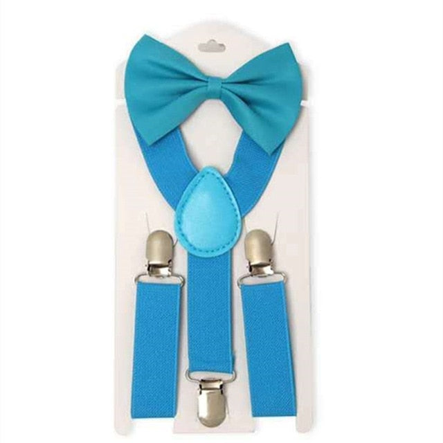 Solid Color Children Belt Bowtie Set Baby Boys Girls Suspenders Clip-on Y-Back Braces Bow Tie Elastic Kid Adjustable Bow Tie Set