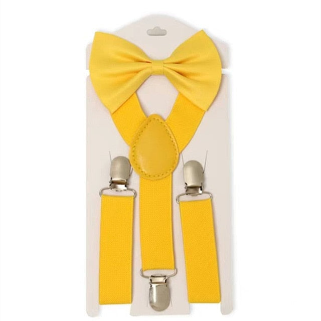 Solid Color Children Belt Bowtie Set Baby Boys Girls Suspenders Clip-on Y-Back Braces Bow Tie Elastic Kid Adjustable Bow Tie Set