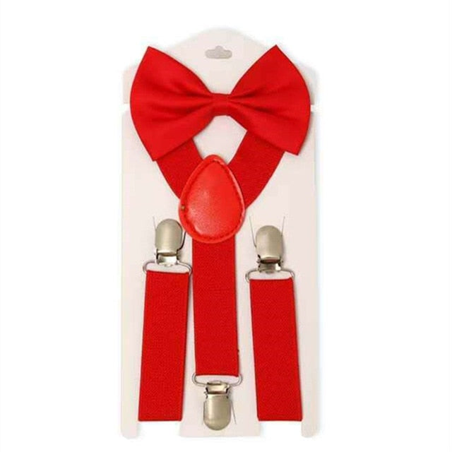 Solid Color Children Belt Bowtie Set Baby Boys Girls Suspenders Clip-on Y-Back Braces Bow Tie Elastic Kid Adjustable Bow Tie Set