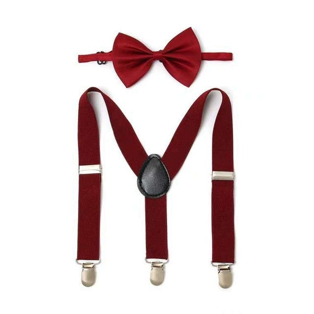 Solid Color Children Belt Bowtie Set Baby Boys Girls Suspenders Clip-on Y-Back Braces Bow Tie Elastic Kid Adjustable Bow Tie Set