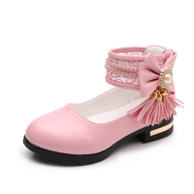 Children's Flats New Arrival Butterfly-knot Tassel Decorative Princess Party Performance Shoes Big Student girl Shoes for Kids