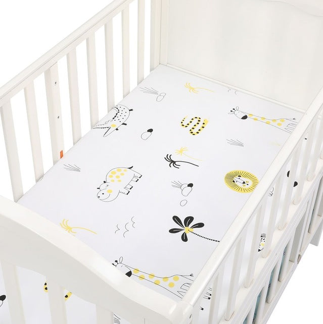 EGMAOBABY  100% Cotton Crib Fitted Sheet Soft Baby Bed Mattress Cover Protector Cartoon Newborn Bedding For Cot Size 130*70cm