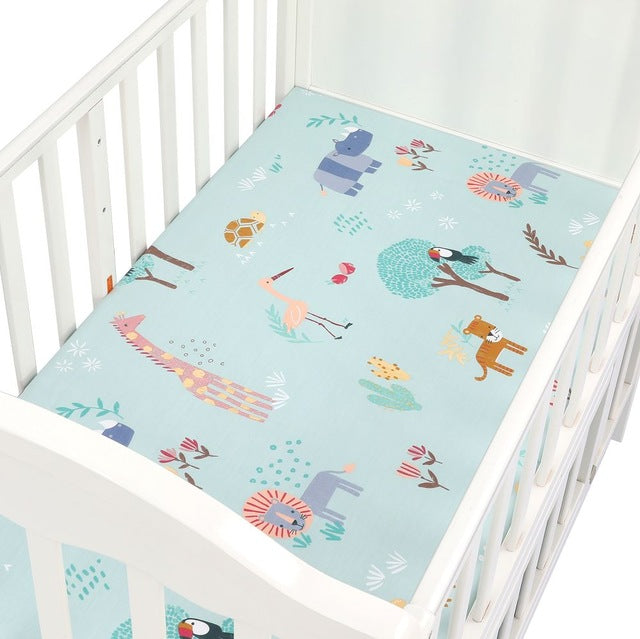 EGMAOBABY  100% Cotton Crib Fitted Sheet Soft Baby Bed Mattress Cover Protector Cartoon Newborn Bedding For Cot Size 130*70cm