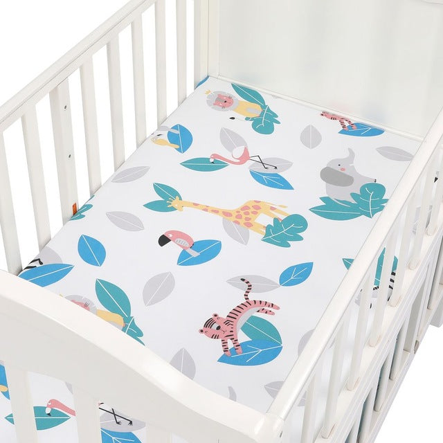 EGMAOBABY  100% Cotton Crib Fitted Sheet Soft Baby Bed Mattress Cover Protector Cartoon Newborn Bedding For Cot Size 130*70cm