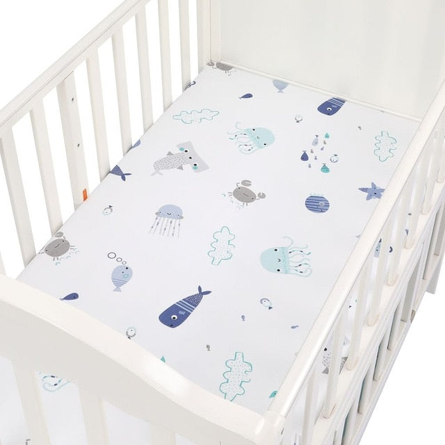 EGMAOBABY  100% Cotton Crib Fitted Sheet Soft Baby Bed Mattress Cover Protector Cartoon Newborn Bedding For Cot Size 130*70cm