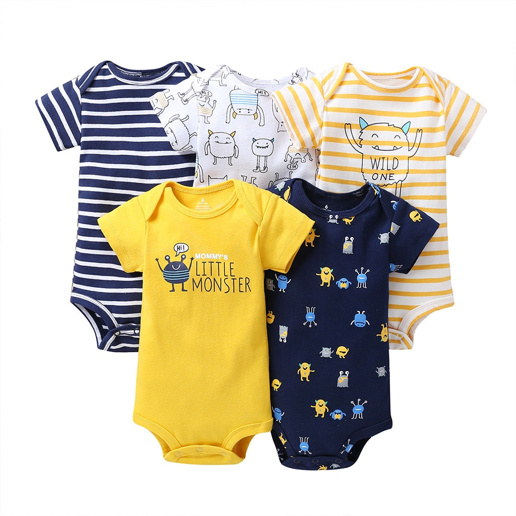 cartoon monster baby bodysuit newborn boy girl clothes new born short sleeve onesie cotton unsisex body clothing 2020 5PCS/SET