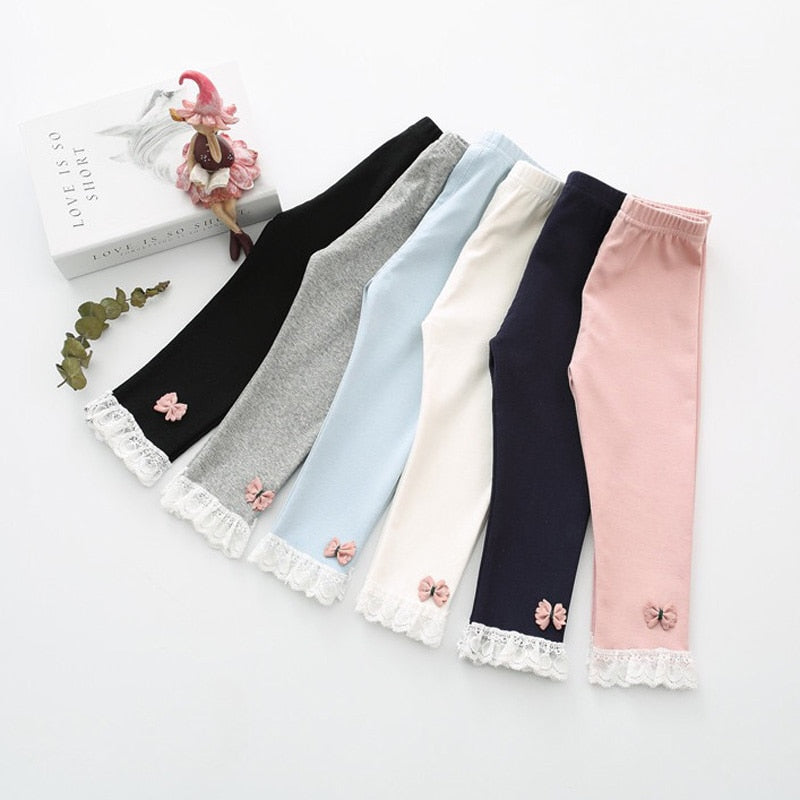 Spring Autumn Cotton Baby Pantyhose  Lace Bow Children Pants Girls Ankle-length Flexible Warmer Leggings Baby Girl Leggings