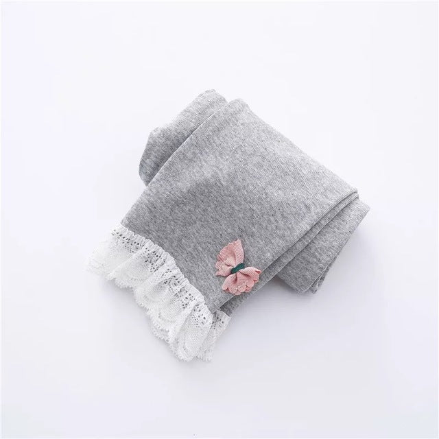 Spring Autumn Cotton Baby Pantyhose  Lace Bow Children Pants Girls Ankle-length Flexible Warmer Leggings Baby Girl Leggings