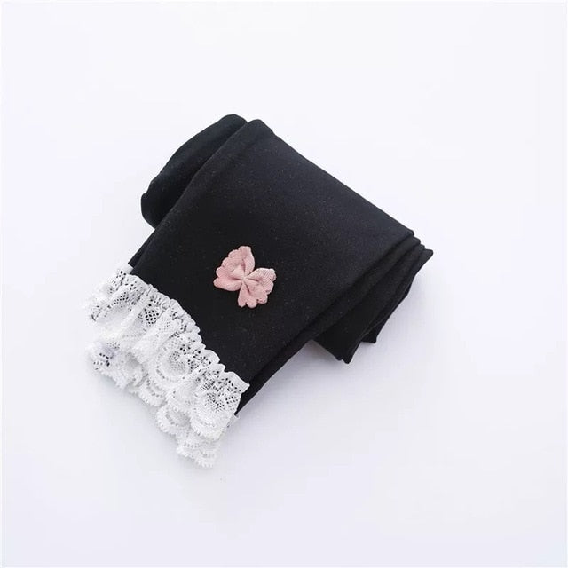 Spring Autumn Cotton Baby Pantyhose  Lace Bow Children Pants Girls Ankle-length Flexible Warmer Leggings Baby Girl Leggings