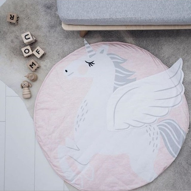 90CM Kids Play Game Mats Round Carpet Rugs Mat Cotton Swan Crawling Blanket Floor Carpet For Kids Room Decoration INS Baby Gifts