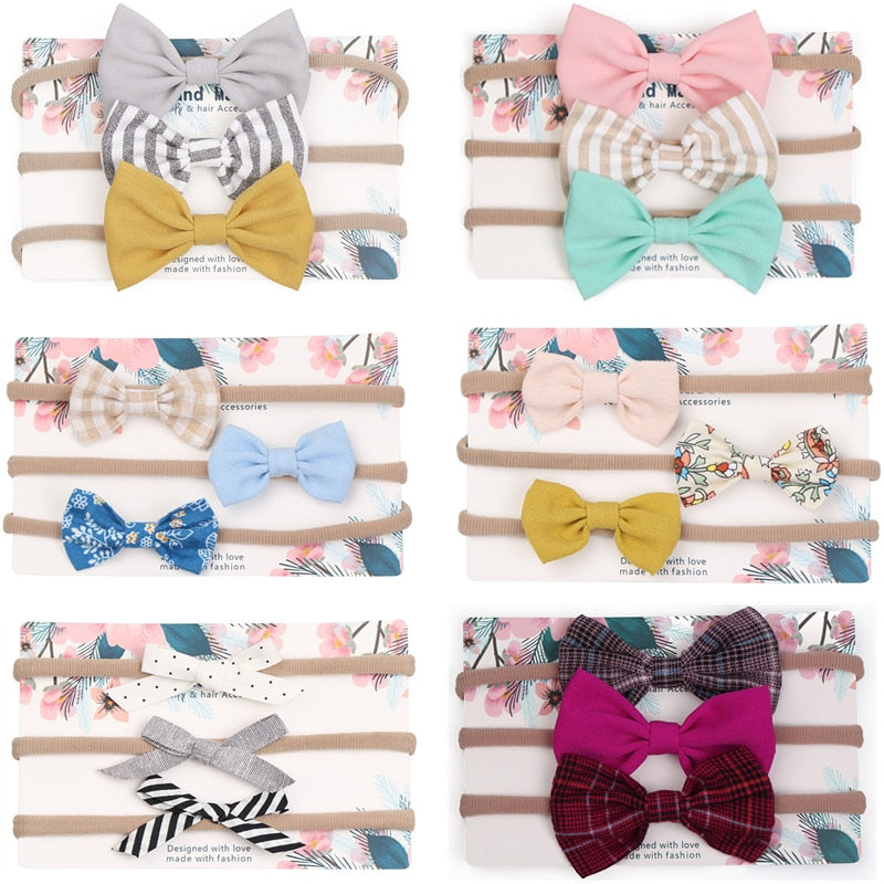 3pcs/lot Cute Bow Baby Headband for Girl Nylon Head Bands Turban Newborn Headbands Hairbands for Kids Baby Hair Accessories