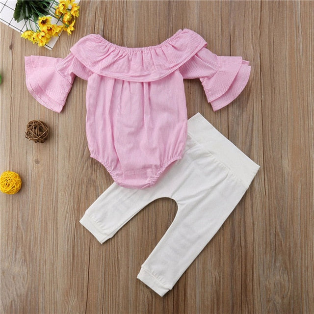 Add color Toddler Baby Overalls Baby Girl Clothes Striped Tops Romper Ripped Pants Outfits Clothing Set roupas infantis menina