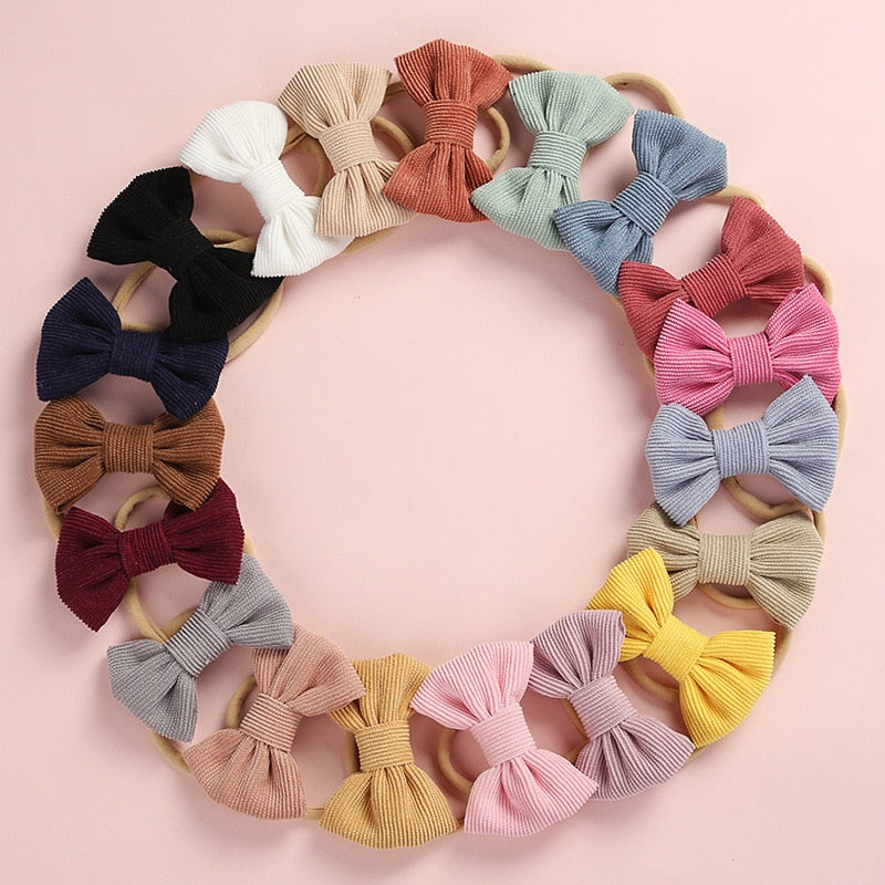 Baby Headband Bow Headbands For Girl Corduroy Head Band Thin Nylon Hairband Newborn Photography props Toddler Hair Accessories