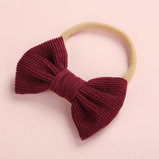 Baby Headband Bow Headbands For Girl Corduroy Head Band Thin Nylon Hairband Newborn Photography props Toddler Hair Accessories