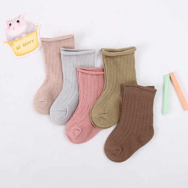 5pairs/lot 0-9 Years Baby Toddler Cotton Socks Kids Boys and Girl Spring Summer Autumn Short Newborn Ribbed Socks Solid Color