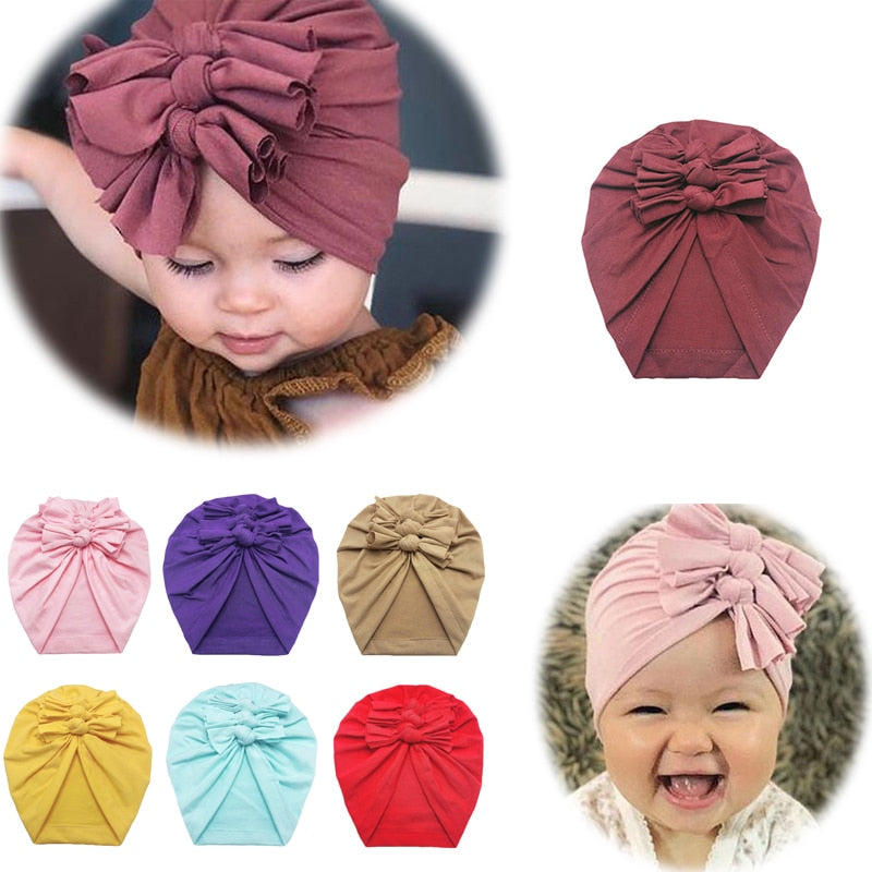 Baby Headband Hat Bowknot Print Cotton Stretchy Turban Headband Infant Head Wrap Beanie Hat Girls Headwear Baby Hair Accessories