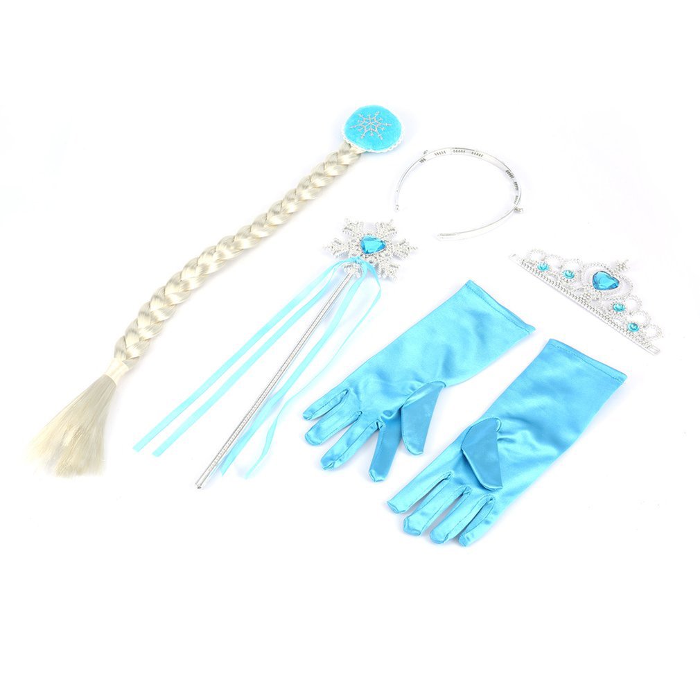 OUTAD 4Pcs/Set Elsa Anna Princess Crown Magic Wand Braid Gloves Magic Wand+Rhinestone Hair Crown+Glove Girl Hair Accessiories