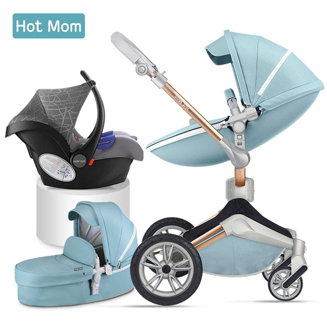 Hot Mom Baby Stroller 3 in 1 travel system with bassinet and car seat 360° Rotation Function,Luxury Pram F023