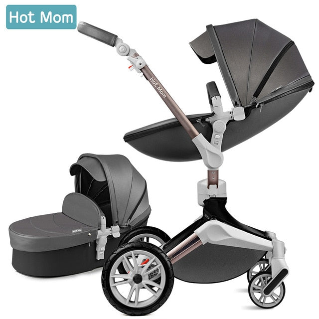 Hot Mom Baby Stroller 3 in 1 travel system with bassinet and car seat 360° Rotation Function,Luxury Pram F023