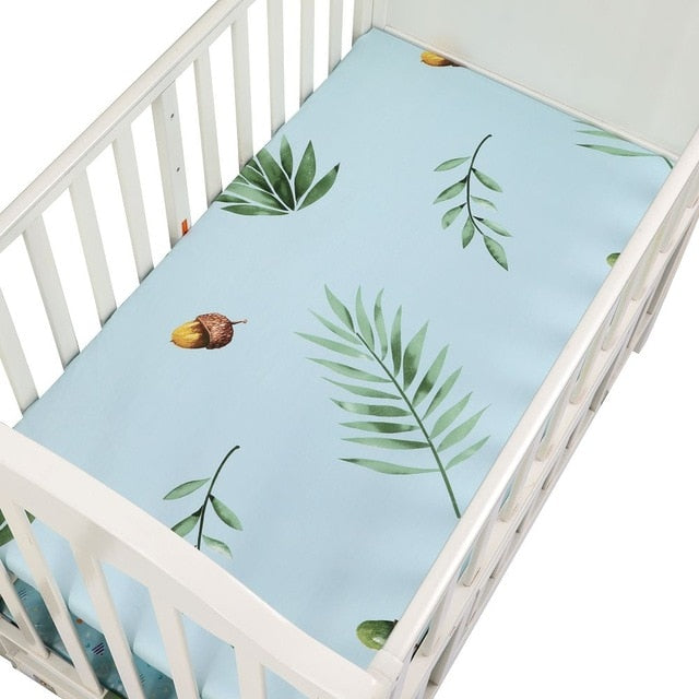 EGMAOBABY  100% Cotton Crib Fitted Sheet Soft Baby Bed Mattress Cover Protector Cartoon Newborn Bedding For Cot Size 130*70cm