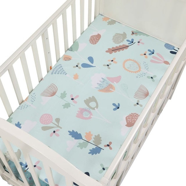 EGMAOBABY  100% Cotton Crib Fitted Sheet Soft Baby Bed Mattress Cover Protector Cartoon Newborn Bedding For Cot Size 130*70cm