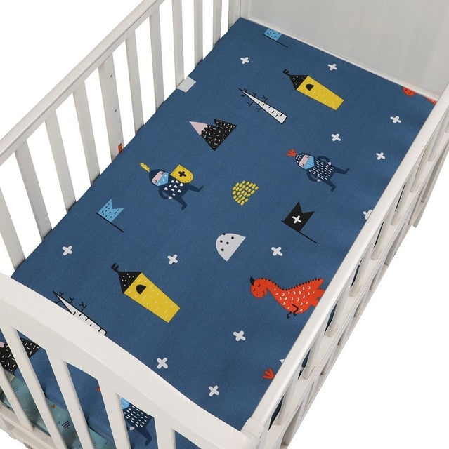 EGMAOBABY  100% Cotton Crib Fitted Sheet Soft Baby Bed Mattress Cover Protector Cartoon Newborn Bedding For Cot Size 130*70cm